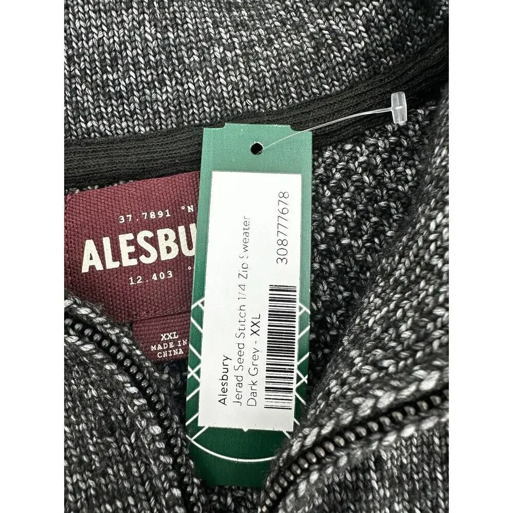 Alesbury Men’s Sweater Sz XXL 3/4 Zip Heavy Thick Knit Preppy Work Office Grey​